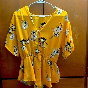 yellow short sleeve blouse
